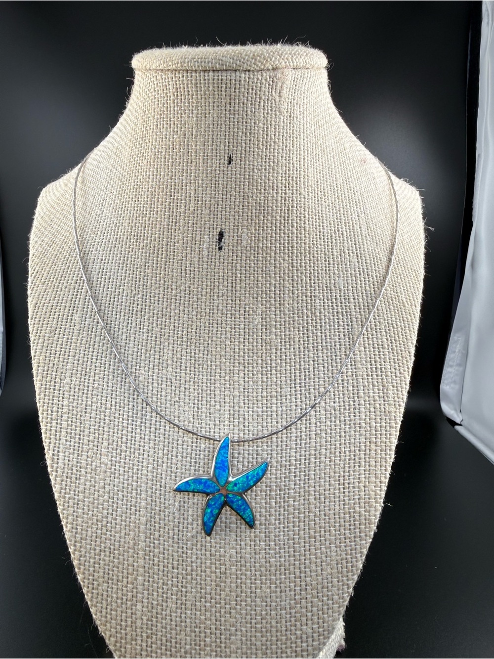 Blue Opal Starfish Pendant Silver Necklace - Women Jewelry